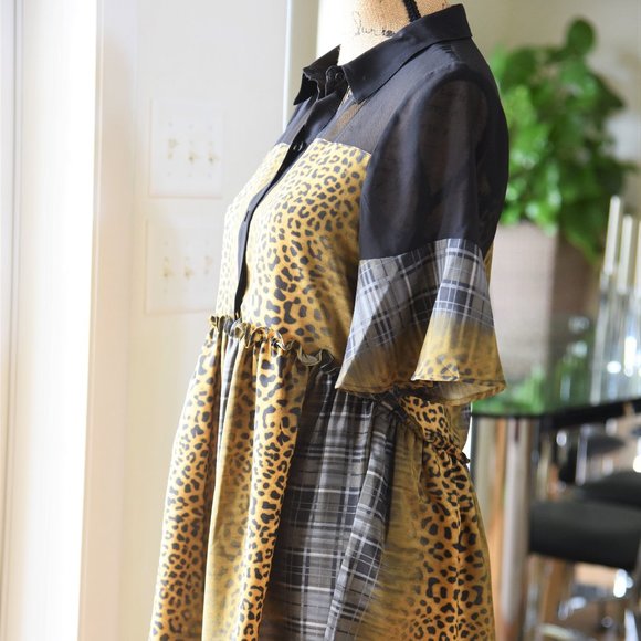 NEW BCBGeneration Leopard Plaid Multi Shirt Dress - Picture 4 of 7